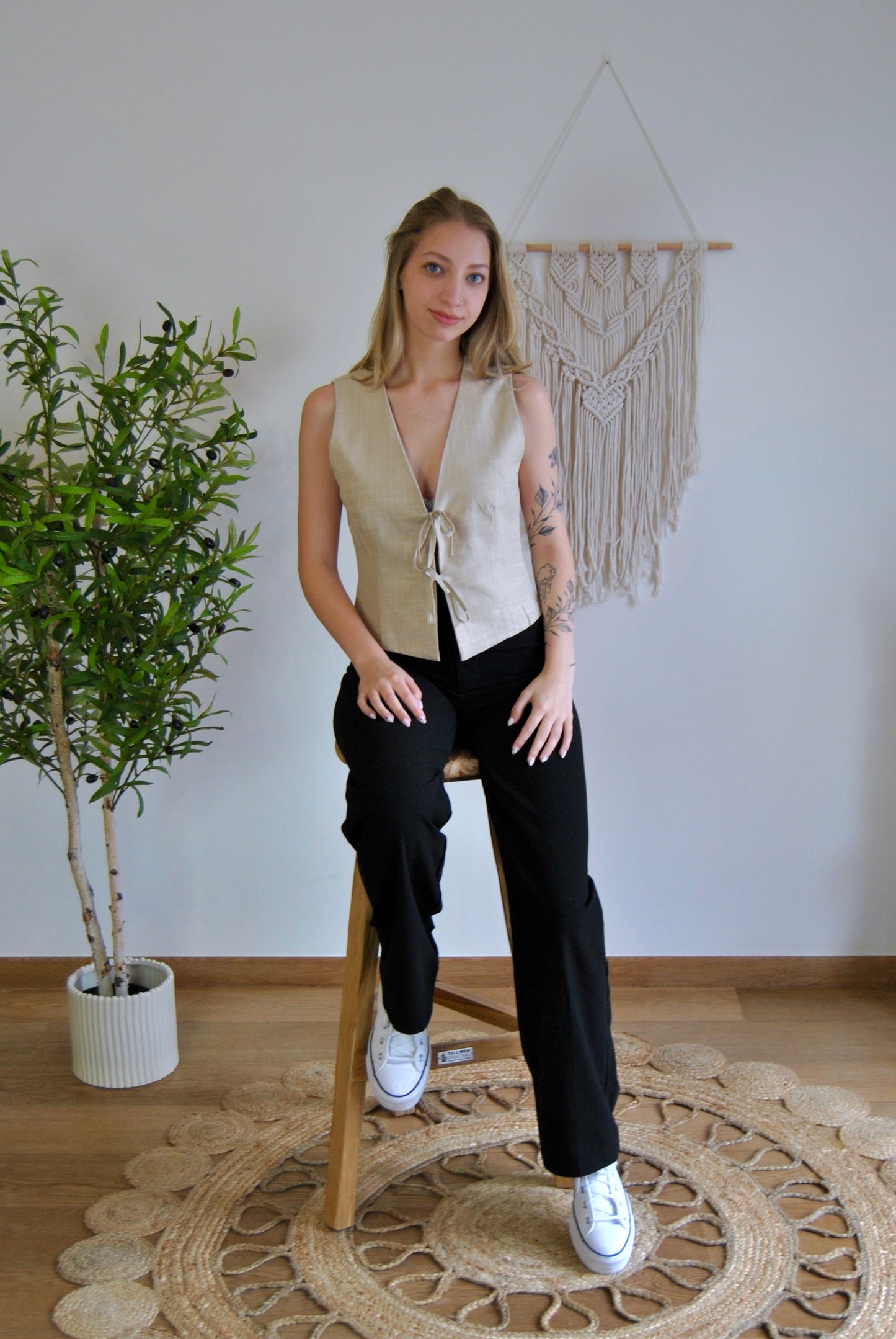 TOP I BEIGE MET STRIKJES