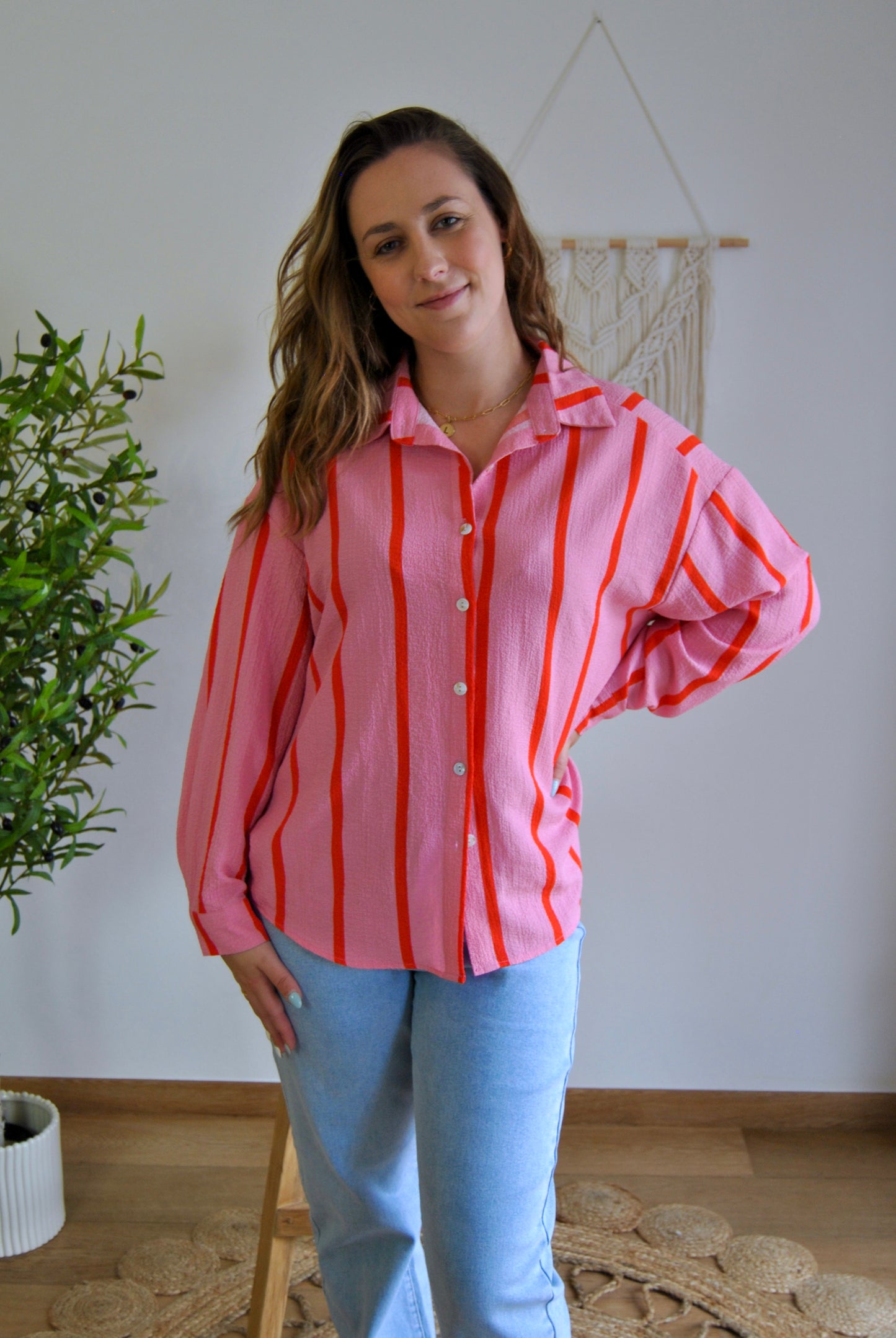 BLOUSE I ROZE MET STREEPJES