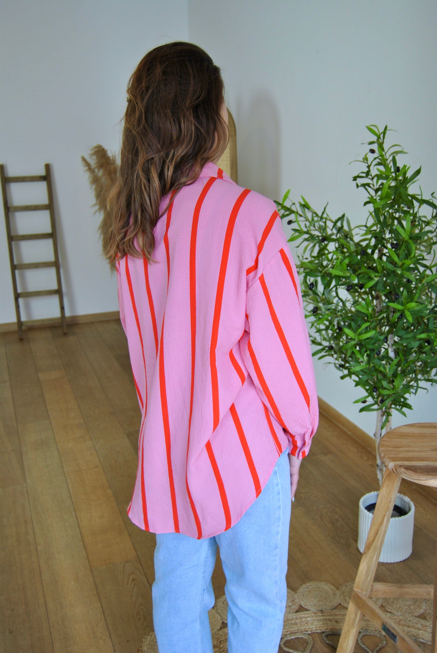 BLOUSE I ROZE MET STREEPJES
