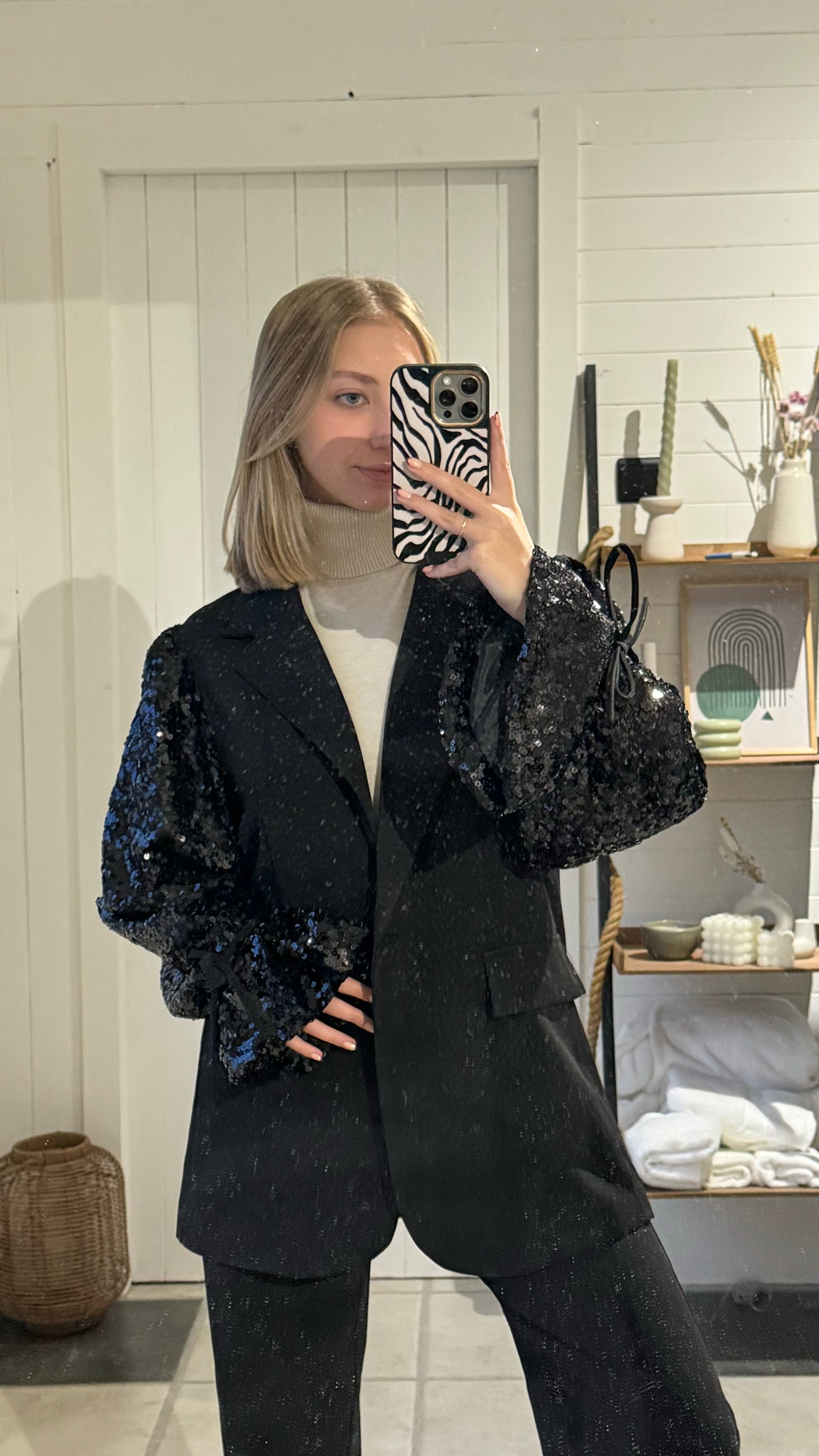 BLAZER MET GLITTER I ZWART