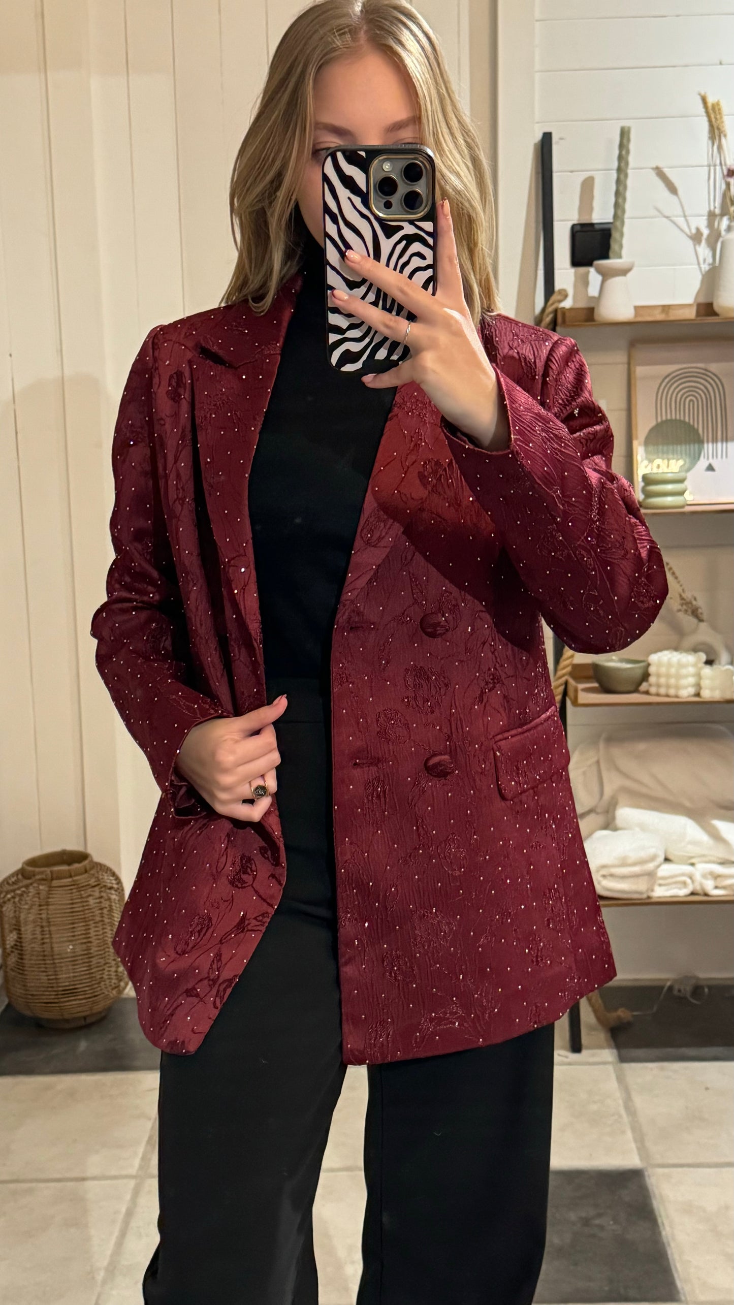 BLAZER MET STEENTJES I BORDEAUX