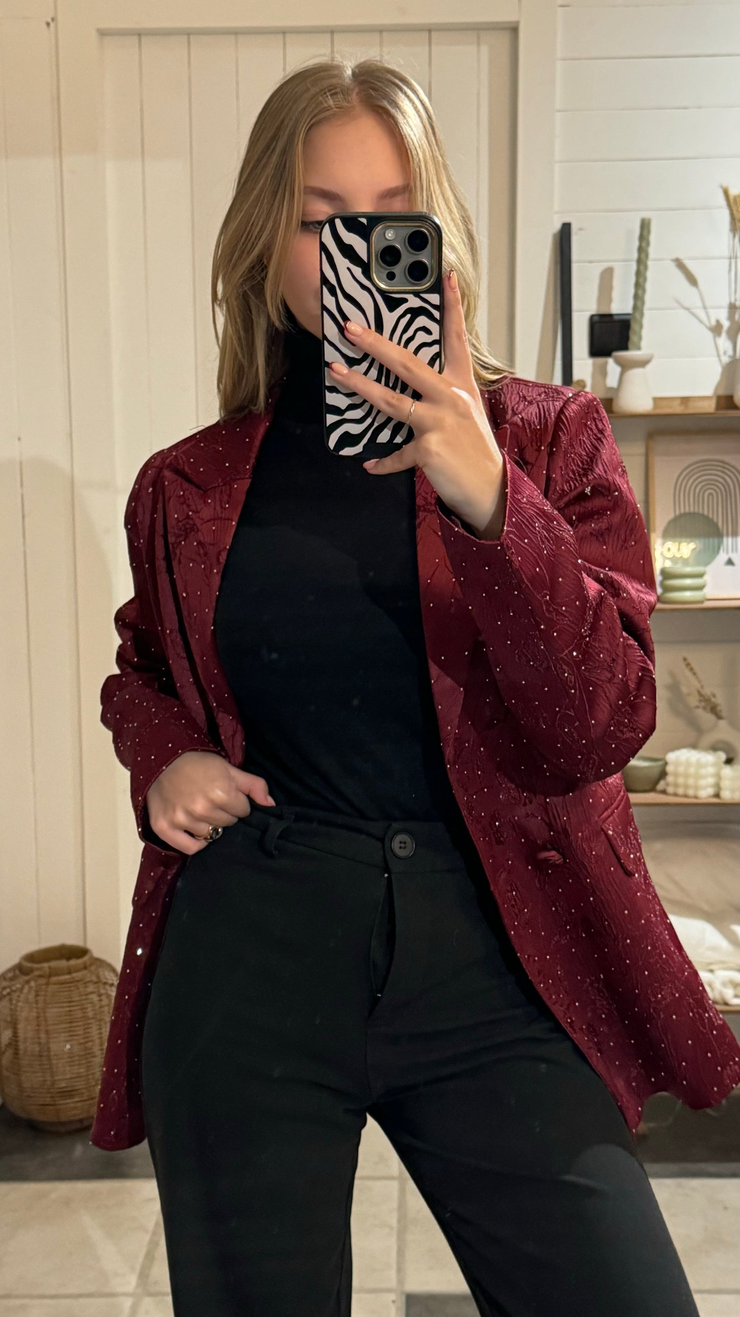 BLAZER MET STEENTJES I BORDEAUX