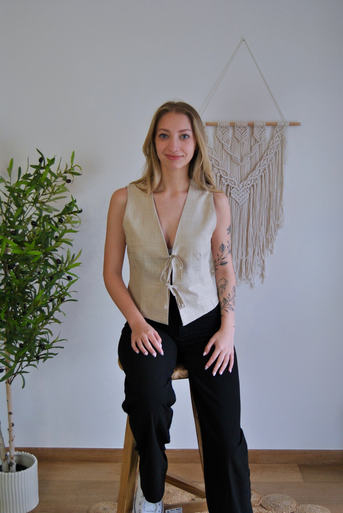 TOP I BEIGE MET STRIKJES