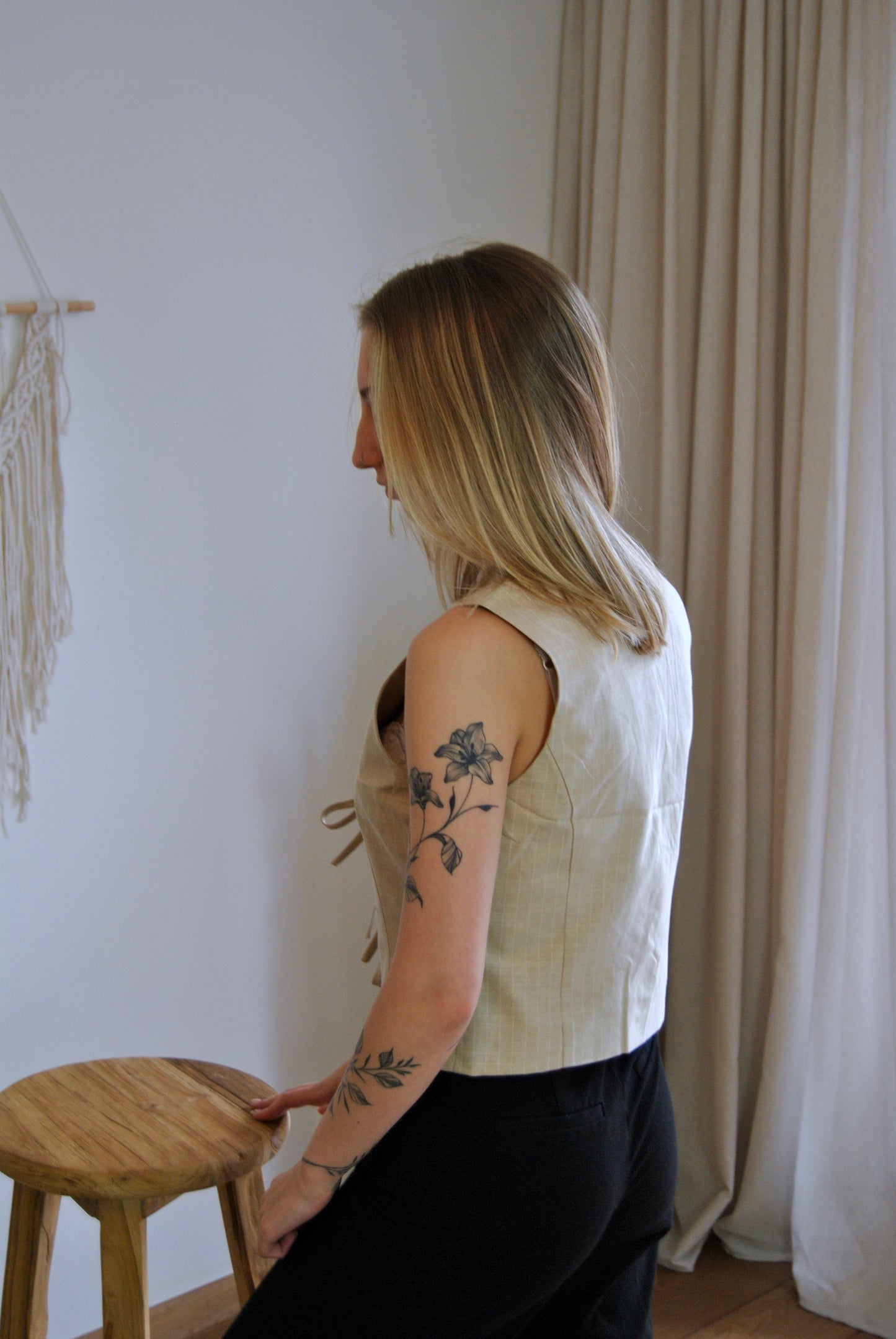 TOP I BEIGE MET STRIKJES