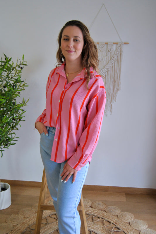 BLOUSE I ROZE MET STREEPJES