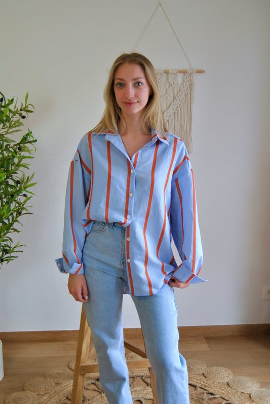 BLOUSE I BLAUW MET STREEPJES